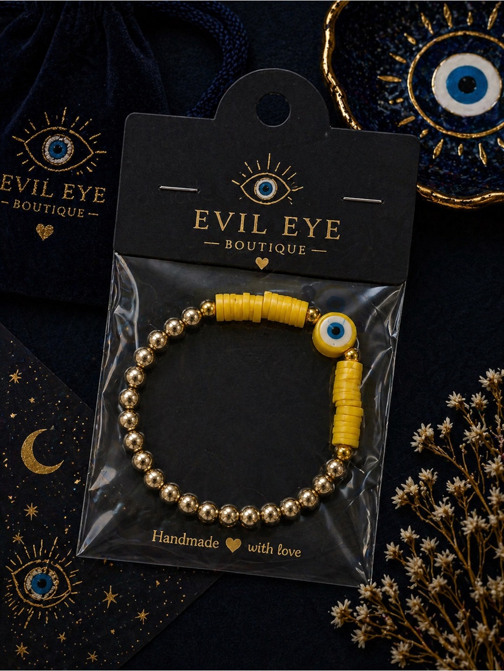 Yellow evil eye bracelet